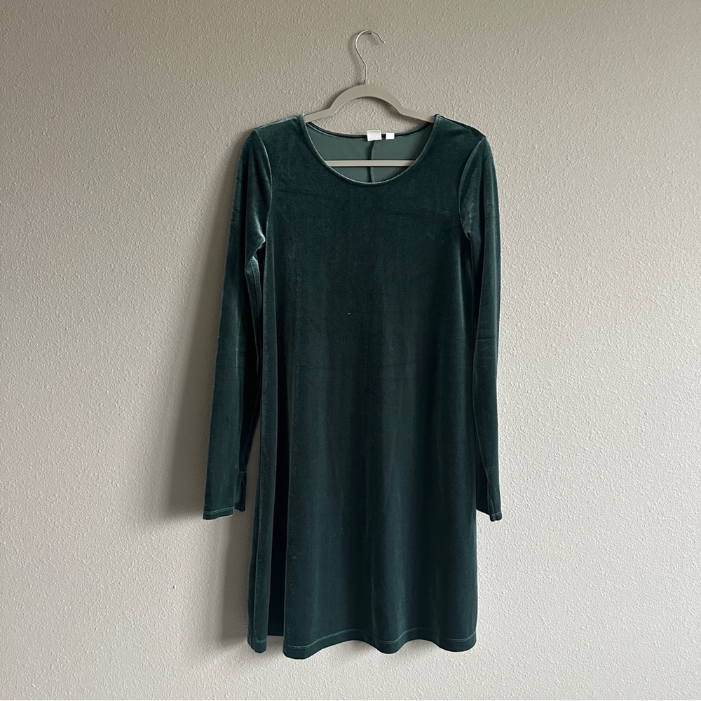Gap Green Velvet Long Sleeve Shift Midi Dress Small Tall